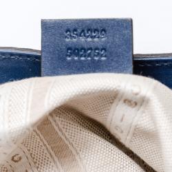 Pre Owned Gucci Blue Diamante Textured Leather Medium Hilary Bucket Bag