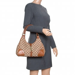 Pre Owned Gucci Beige/Brown GG Canvas and Leather Bardot Bag