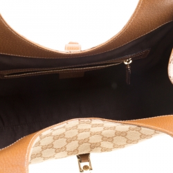 Pre Owned Gucci Beige/Brown GG Canvas and Leather Bardot Bag