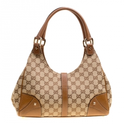 Pre Owned Gucci Beige/Brown GG Canvas and Leather Bardot Bag