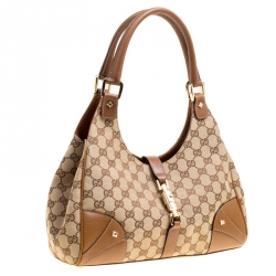 Pre Owned Gucci Beige/Brown GG Canvas and Leather Bardot Bag