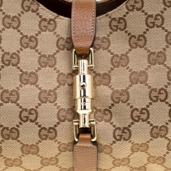 Pre Owned Gucci Beige/Brown GG Canvas and Leather Bardot Bag