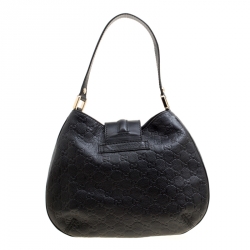 Pre Owned Gucci Black Guccissima Leather Small New Ladies Vintage Web Hobo