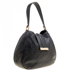 Pre Owned Gucci Black Guccissima Leather Small New Ladies Vintage Web Hobo