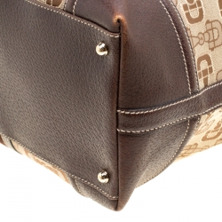 Pre Owned حقيبة غوتشي بوسطن تريشير كبيرة جلد وكانفاس هورسبيت بنية/ بيج
