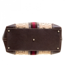 Pre Owned حقيبة غوتشي بوسطن تريشير كبيرة جلد وكانفاس هورسبيت بنية/ بيج