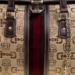 Pre Owned حقيبة غوتشي بوسطن تريشير كبيرة جلد وكانفاس هورسبيت بنية/ بيج