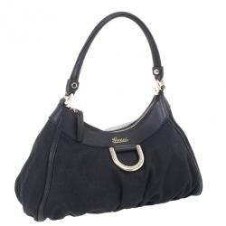 مملوكة مسبقًا Gucci Black Small GG Canvas D Gold Hobo