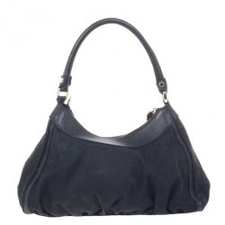 مملوكة مسبقًا Gucci Black Small GG Canvas D Gold Hobo