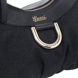 مملوكة مسبقًا Gucci Black Small GG Canvas D Gold Hobo