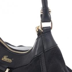 مملوكة مسبقًا Gucci Black Small GG Canvas D Gold Hobo