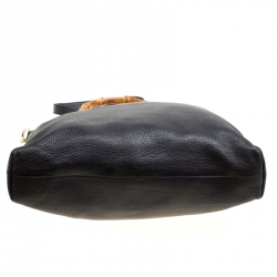 Pre Owned Gucci Black Leather Bamboo Top Handle Bag