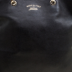 Pre Owned Gucci Black Leather Bamboo Top Handle Bag