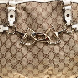 Gucci Beige/White GG Canvas and Leather Medium Horsebit Nail Dome Satchel