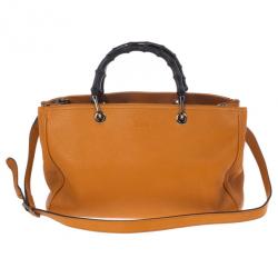 Pre Owned Gucci Orange Bamboo Shopper Leather Tote
