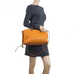 Pre Owned Gucci Orange Bamboo Shopper Leather Tote