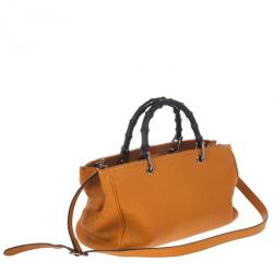 Pre Owned Gucci Orange Bamboo Shopper Leather Tote