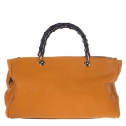 Pre Owned Gucci Orange Bamboo Shopper Leather Tote