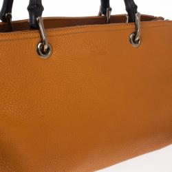 Pre Owned Gucci Orange Bamboo Shopper Leather Tote