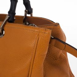 Pre Owned Gucci Orange Bamboo Shopper Leather Tote