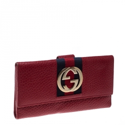 Gucci Red Leather Web GG Interlocking Continental Wallet