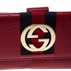 Gucci Red Leather Web GG Interlocking Continental Wallet