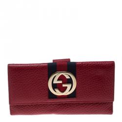 Gucci Red Leather Web GG Interlocking Continental Wallet