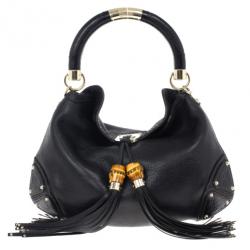 Gucci Black Leather 'Indy' Tassel Large Hobo