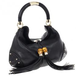 Gucci Black Leather 'Indy' Tassel Large Hobo