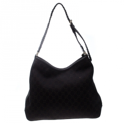 Pre Owned Gucci Dark Brown GG Canvas Medium Marrakech Hobo