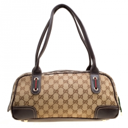 Pre Owned Gucci Beige/Ebony GG Canvas and Leather Princy Boston Bag