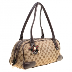 Pre Owned Gucci Beige/Ebony GG Canvas and Leather Princy Boston Bag
