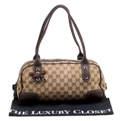 Pre Owned Gucci Beige/Ebony GG Canvas and Leather Princy Boston Bag