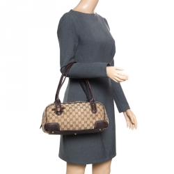 Pre Owned Gucci Beige/Ebony GG Canvas and Leather Princy Boston Bag