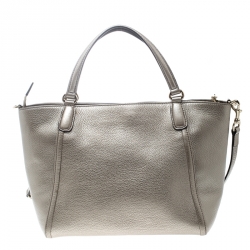 Pre Owned Gucci Metallic Beige Leather Soho Top Handle Bag