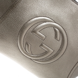 Pre Owned Gucci Metallic Beige Leather Soho Top Handle Bag
