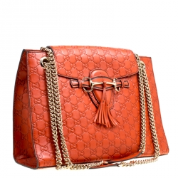 مملوكة مسبقًا حقيبة كتف غوتشي سلسلة إميلي كبيرة جلد غوتشيسيما زرقاء كحلية