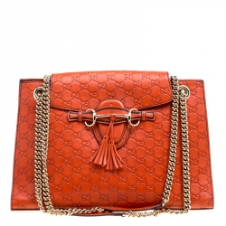 مملوكة مسبقًا حقيبة كتف غوتشي سلسلة إميلي كبيرة جلد غوتشيسيما زرقاء كحلية