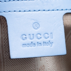 Pre Owned Gucci Sky Blue Diamante Textured Leather Bucket Bag
