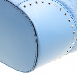 Pre Owned Gucci Sky Blue Diamante Textured Leather Bucket Bag