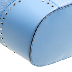 Pre Owned Gucci Sky Blue Diamante Textured Leather Bucket Bag