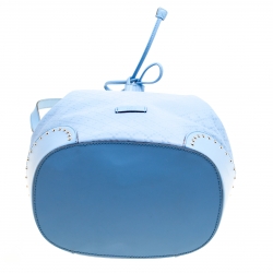 Pre Owned Gucci Sky Blue Diamante Textured Leather Bucket Bag