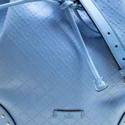 Pre Owned Gucci Sky Blue Diamante Textured Leather Bucket Bag