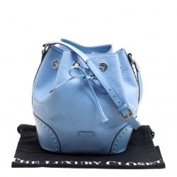 Pre Owned Gucci Sky Blue Diamante Textured Leather Bucket Bag