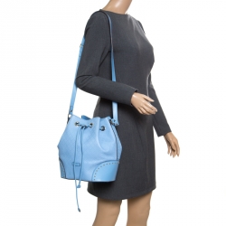 Pre Owned Gucci Sky Blue Diamante Textured Leather Bucket Bag