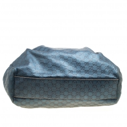Pre Owned Gucci Metallic Blue Guccissima Large Sukey Tote
