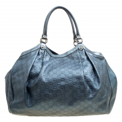 Pre Owned Gucci Metallic Blue Guccissima Large Sukey Tote