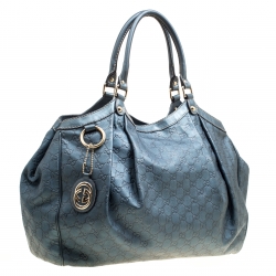 Pre Owned Gucci Metallic Blue Guccissima Large Sukey Tote