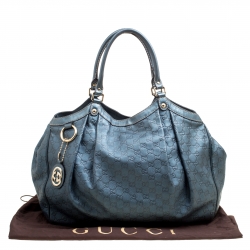 Pre Owned Gucci Metallic Blue Guccissima Large Sukey Tote