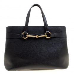 Pre Owned Gucci Black Leather Medium Bright Bit Top Handle Bag